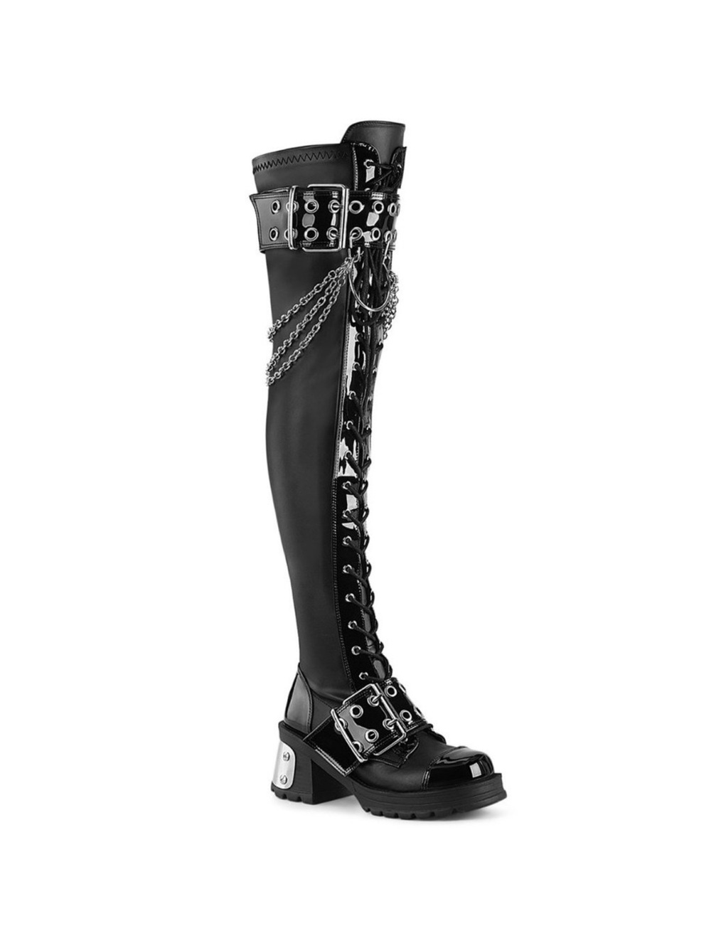 Demonia Bratty 304 Black Vegan Leather Over The Knee Platform Boots